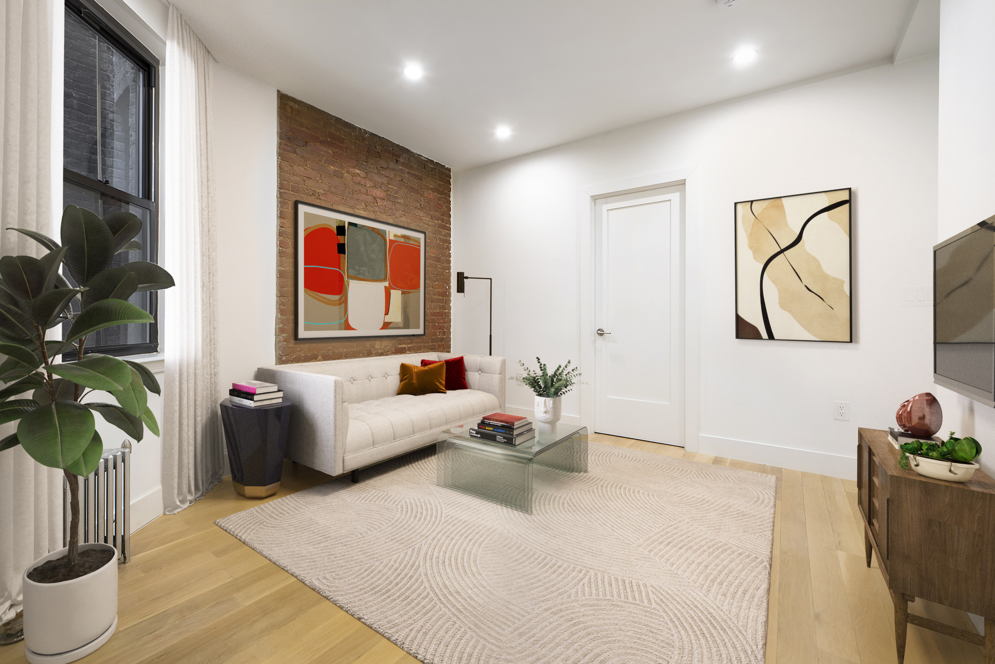 129 2nd Avenue, Unit 8 Manhattan, NY 10003 - Photo 6 of 11 a living room with furniture potted plant and a couch