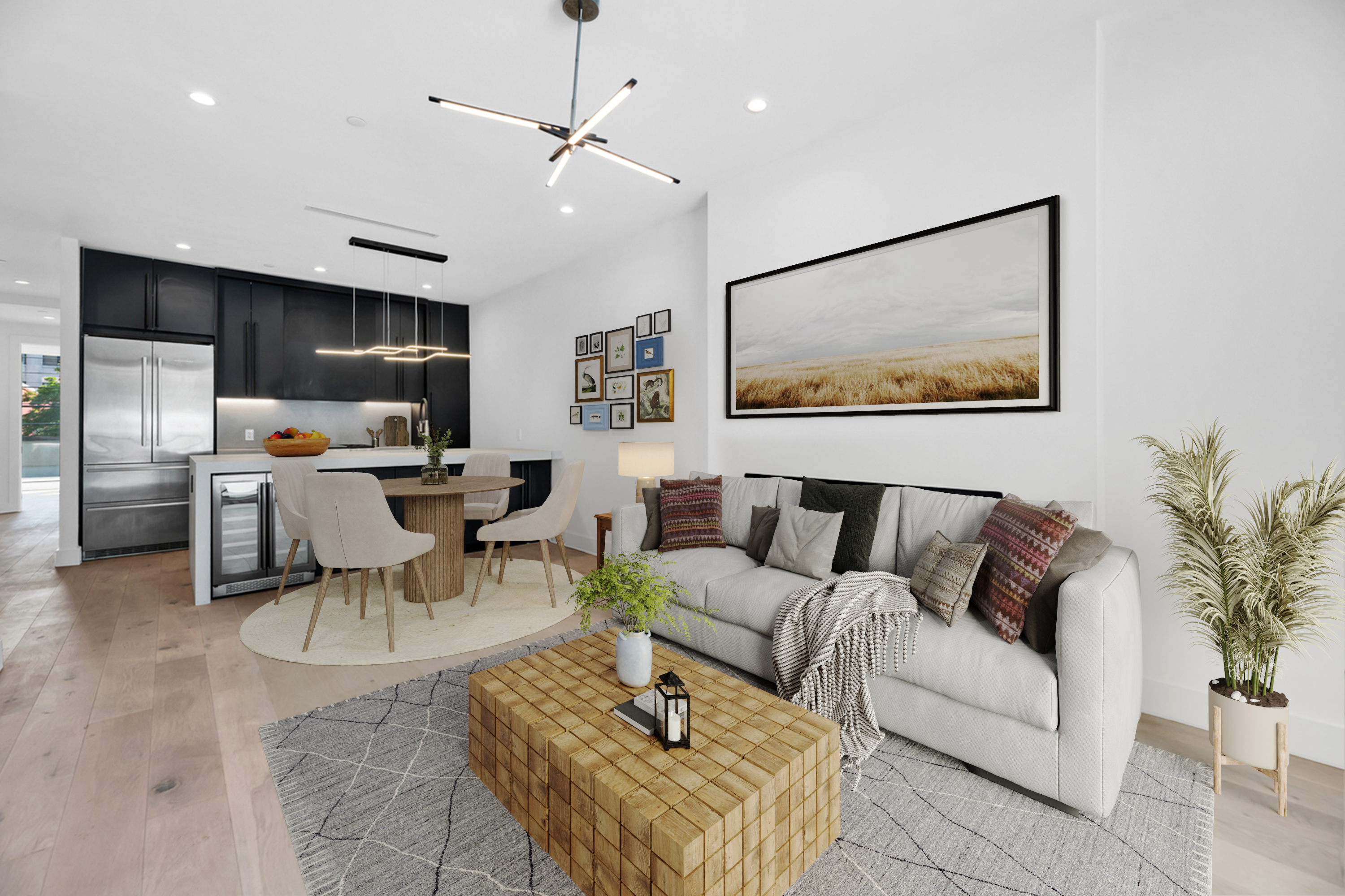 38-26 29th Street, Unit 2 Queens, NY 11101 - Photo 2 of 14 a living room with furniture kitchen view and a chandelier