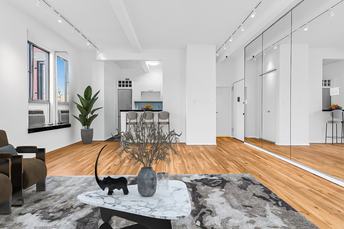 303 Mercer Street, Unit A601 Manhattan, NY 10003 - Photo 4 of 19 a bed room with a bed and a potted plant