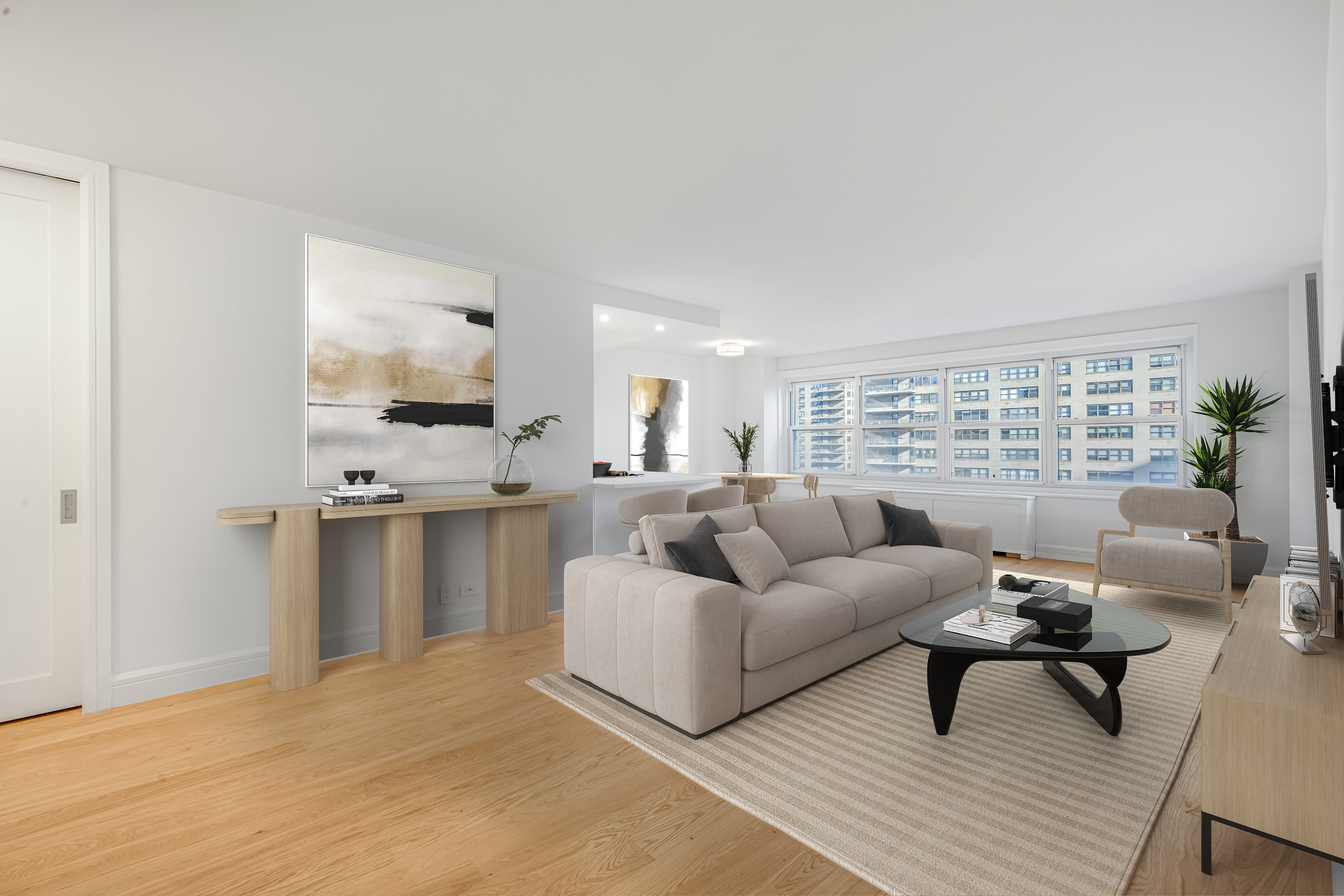 150 West End Avenue, Unit 16H Manhattan, NY 10023 - Photo 6 of 13 a living room with furniture and a large window