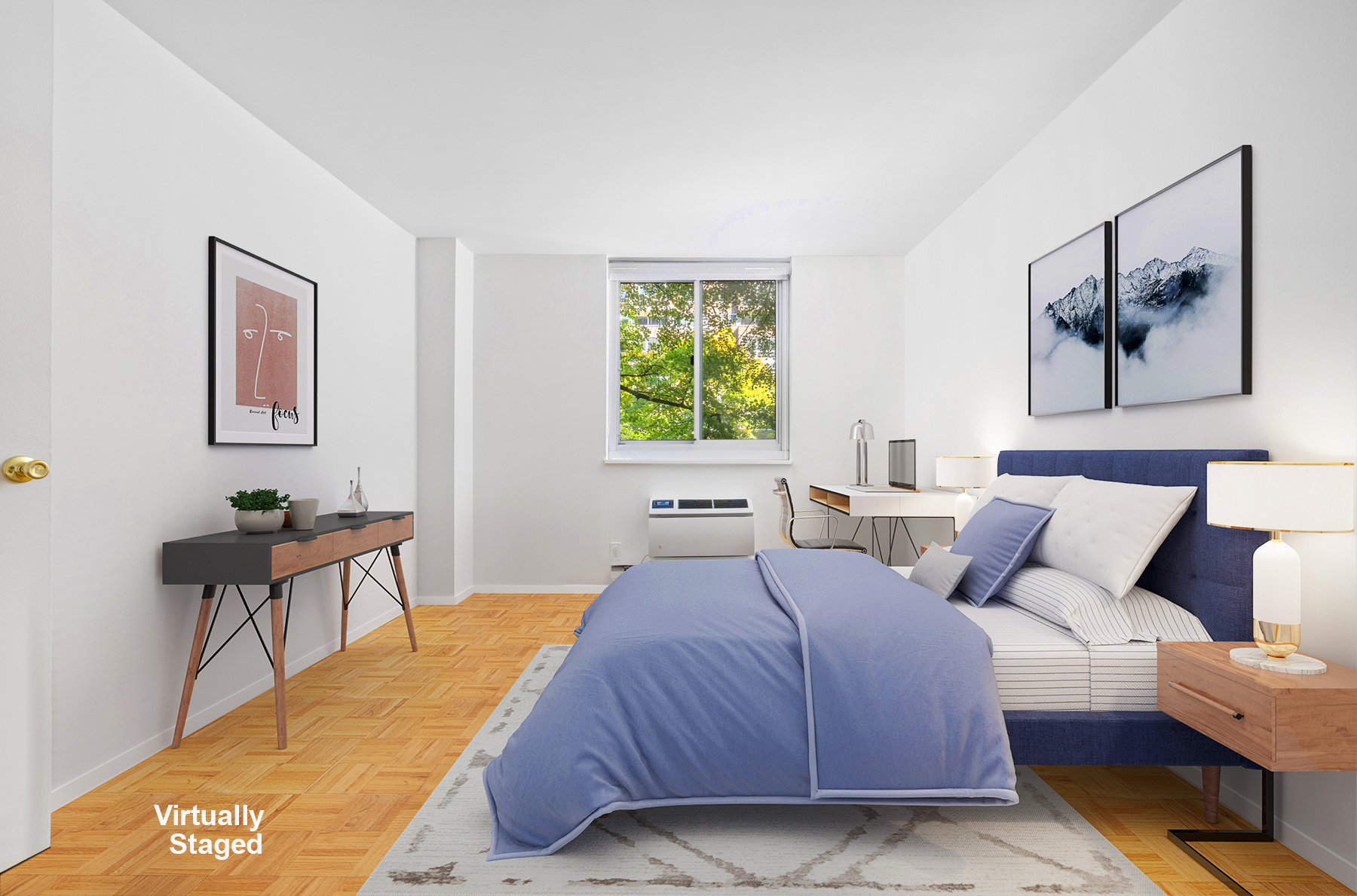 595 Main Street, Unit 315 Manhattan, NY 10044 - Photo 6 of 11 a bedroom with a bed and a couch