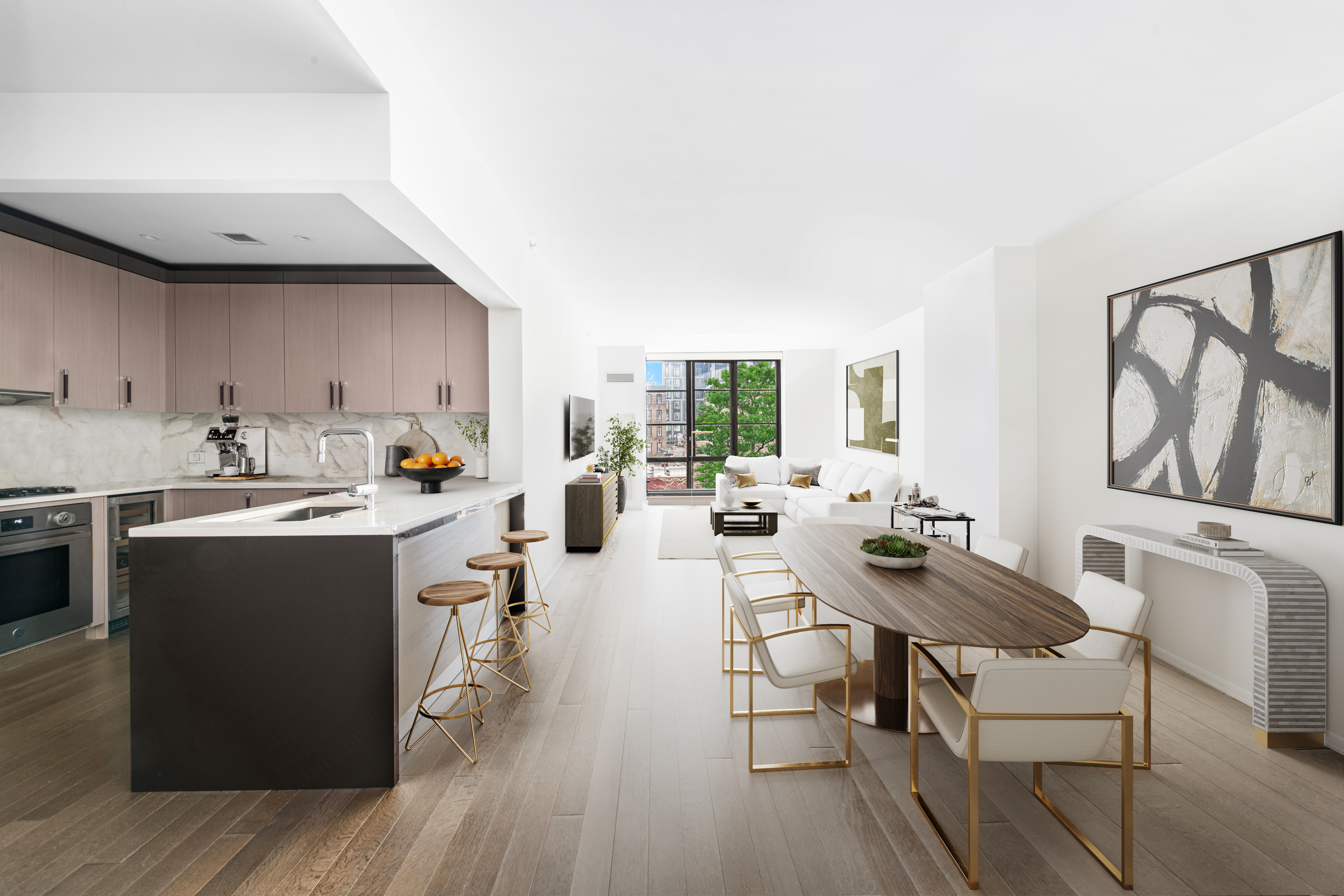 261 West 25th Street, Unit 4D Manhattan, NY 10001 - Photo 3 of 14 a kitchen with sink cabinets and wooden floor