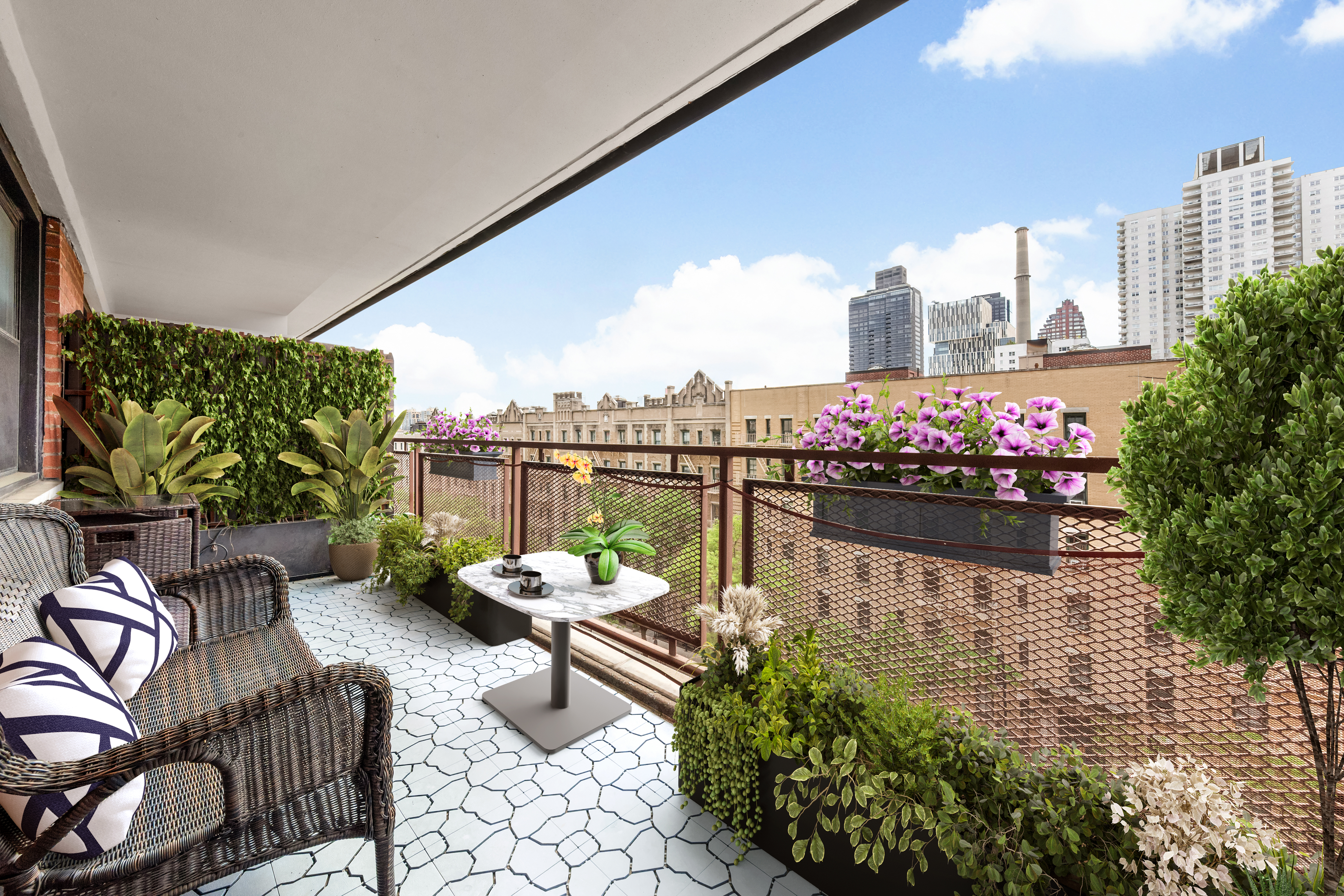 505 East 79th Street, Unit 7L Manhattan, NY 10075 - Photo 2 of 9 a terrace with outdoor seating and city view
