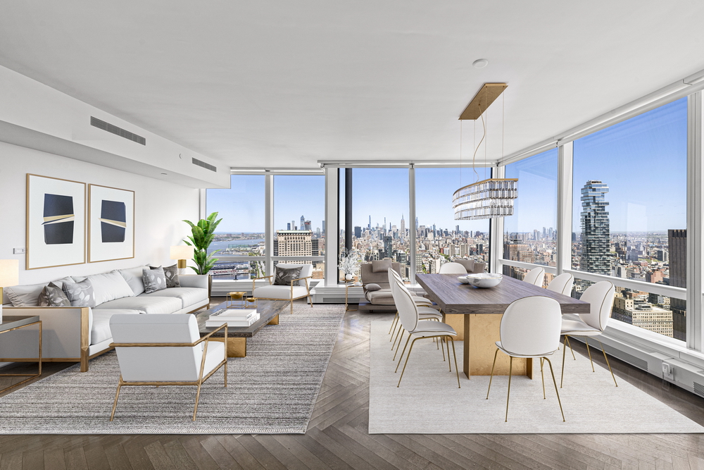 111 Murray Street, Unit 51EAST Manhattan, NY 10007 - Photo 1 of 42 a living room with fireplace furniture and a large window