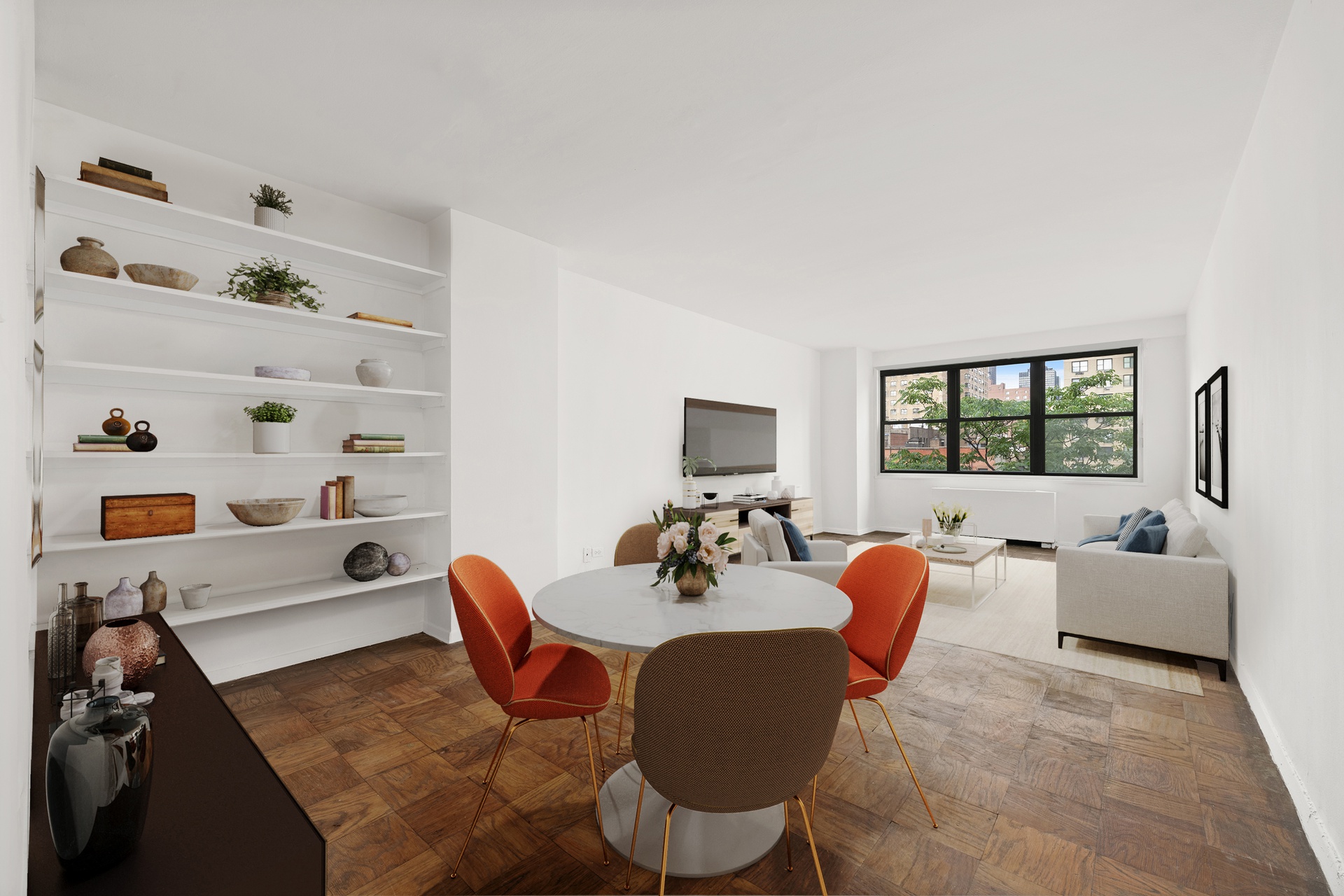 245 East 25th Street, Unit 8K Manhattan, NY 10010 - Photo 1 of 7 a dining room with furniture and a window