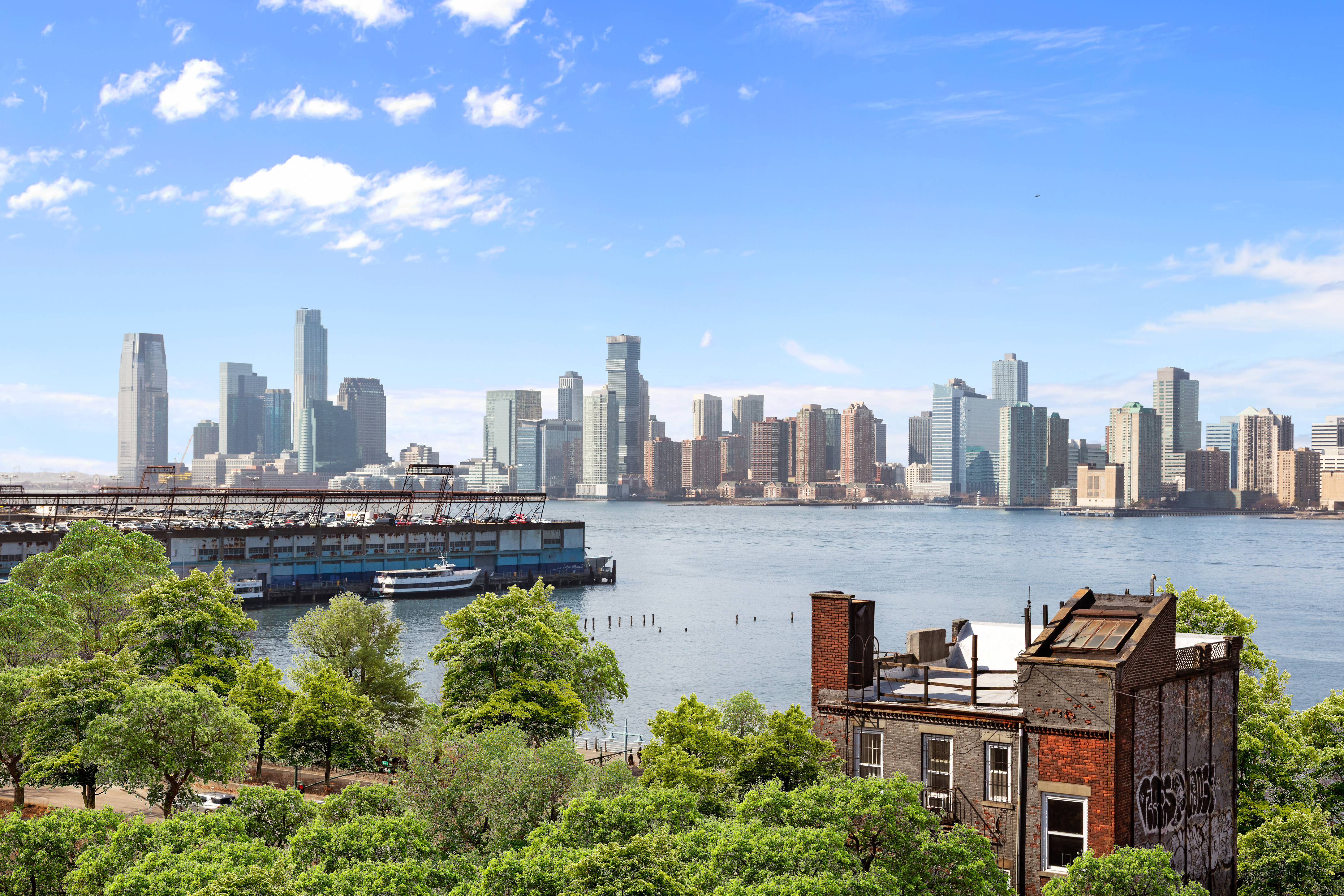 a view of a city with tall buildings