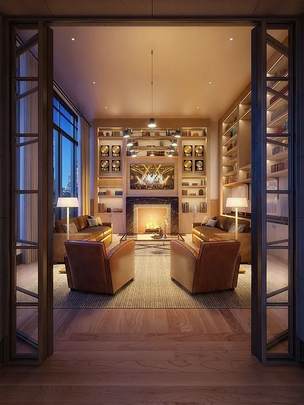 25 Park Row, Unit 11B Manhattan, NY 10038 - Photo 10 of 15 a living room with fireplace furniture and a large window