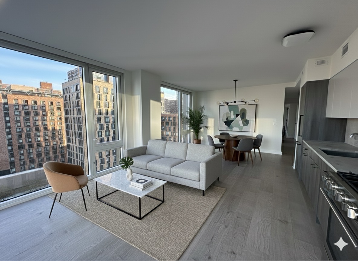 55 Suffolk Street, Unit 1112 Manhattan, NY 10002 - Photo 1 of 11 a living room with furniture and a flat screen tv