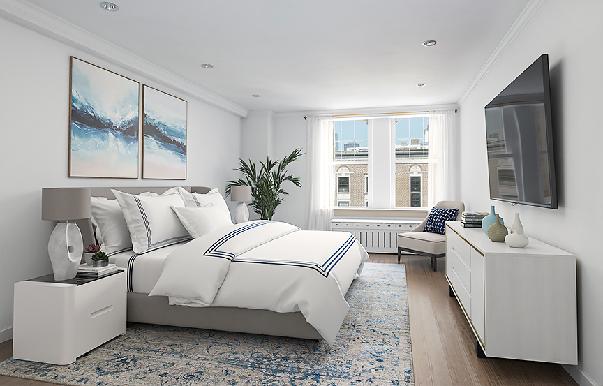 575 Park Avenue, Unit 1401 Manhattan, NY 10065 - Photo 4 of 8 a bedroom with a large bed and a window