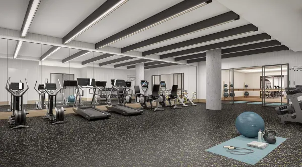 a view of a room with gym equipment