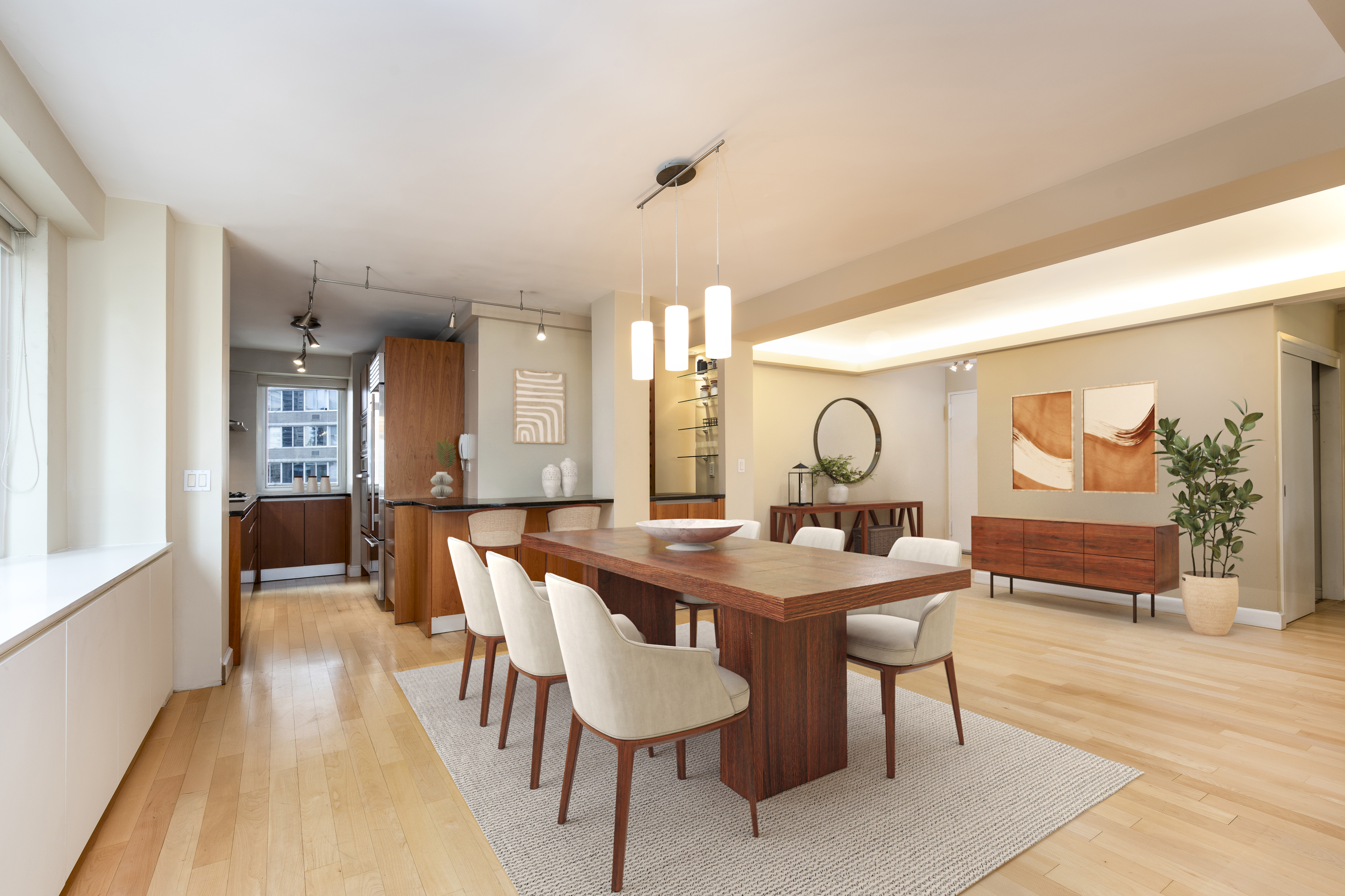411 East 53rd Street, Unit 19D Manhattan, NY 10022 - Photo 3 of 13 a view of a a dining room with furniture window and wooden floor