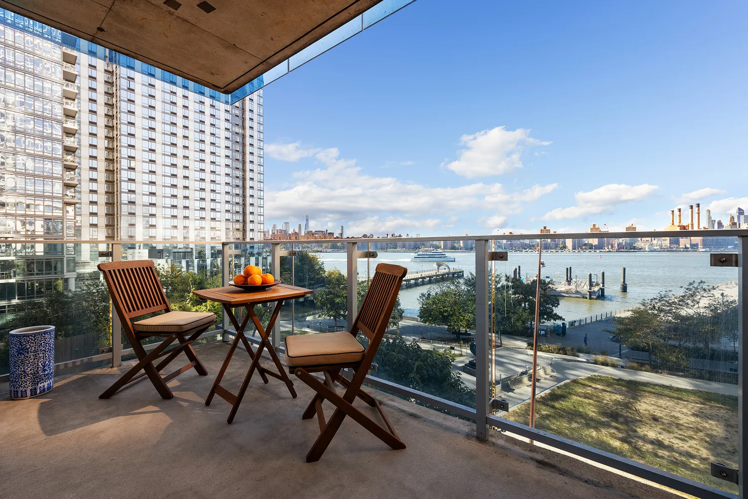 a view of a chairs and table in patio