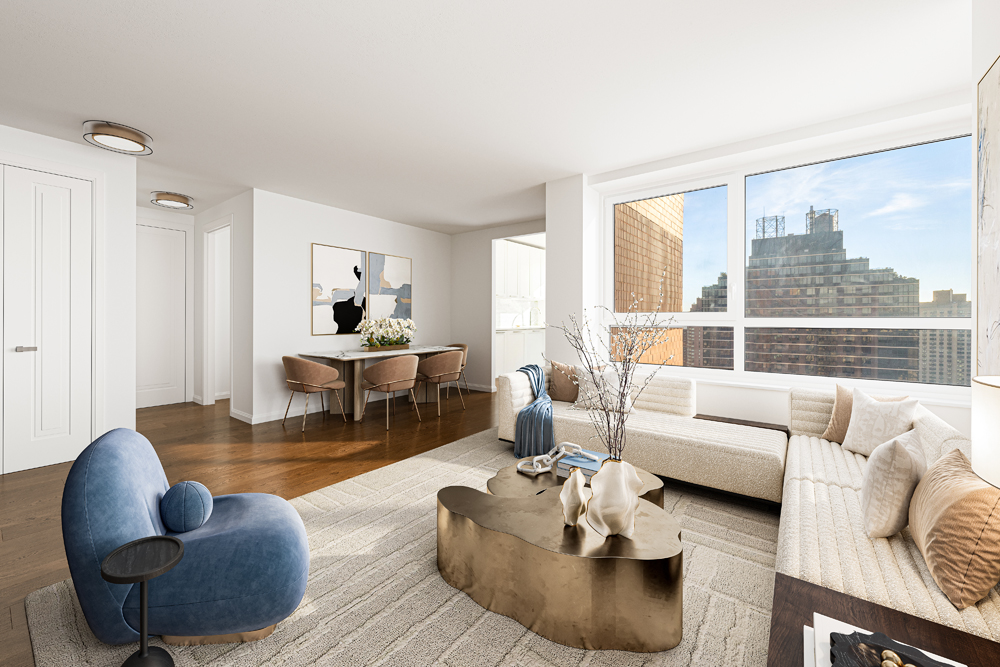 200 East 94th Street, Unit 2309 Manhattan, NY 10128 - Photo 3 of 17 a living room with furniture and a large window