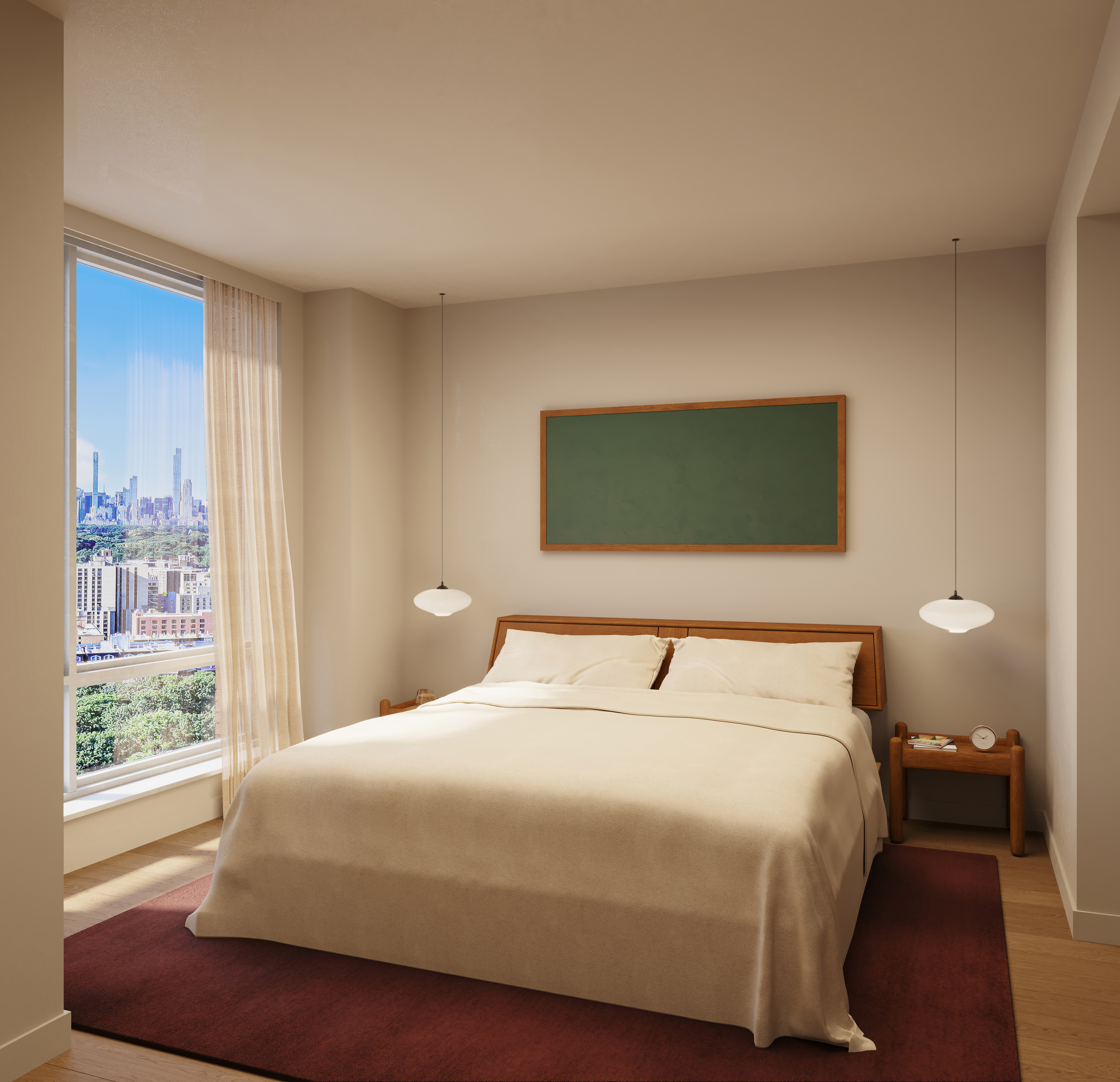 2035 5th Avenue, Unit 16C Manhattan, NY 10035 - Photo 2 of 14 a bedroom with a large bed and a flat tv screen on dresser