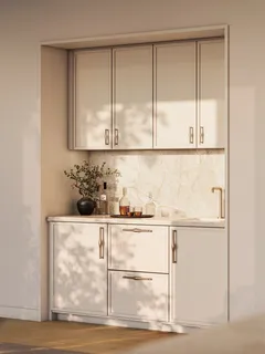 a kitchen with a sink and cabinets