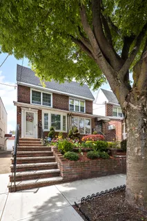 a front view of a house with plants and trees