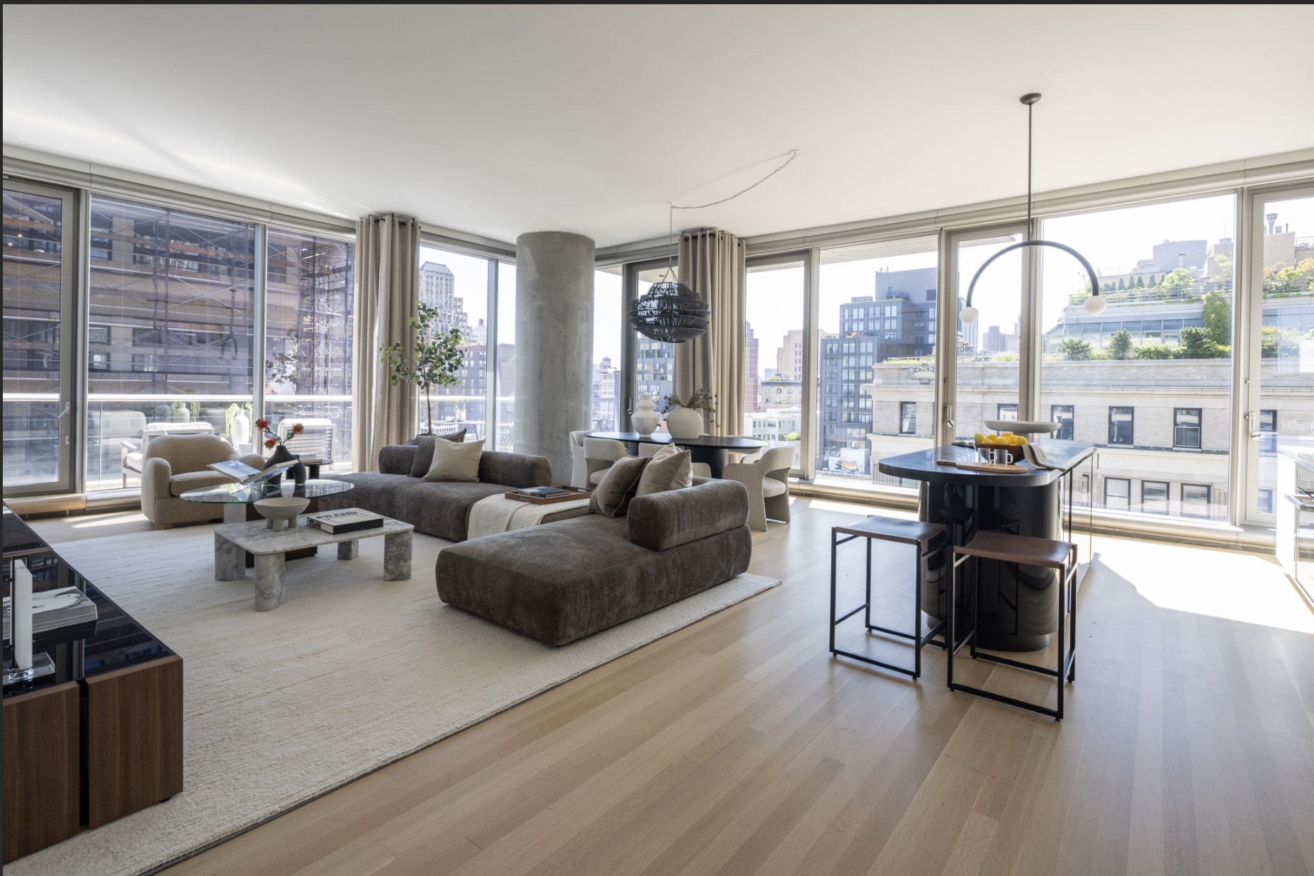 56 Leonard Street, Unit 14BEAST Manhattan, NY 10013 - Photo 1 of 28 a living room with furniture and large windows