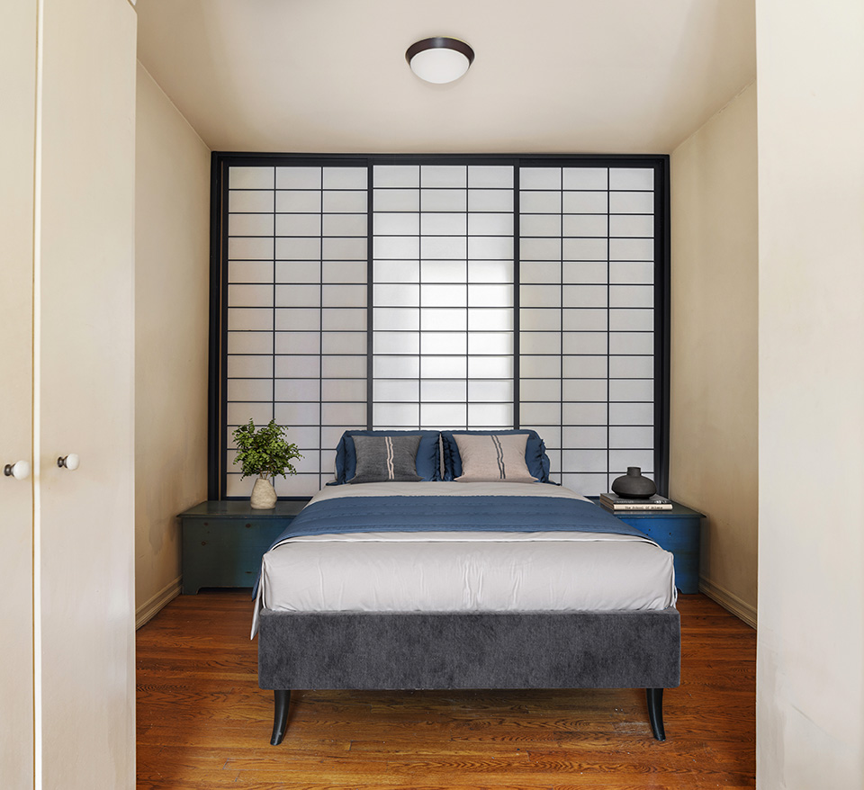 25 Charles Street, Unit 3B Manhattan, NY 10014 - Photo 4 of 9 a bedroom with a large bed and a large window