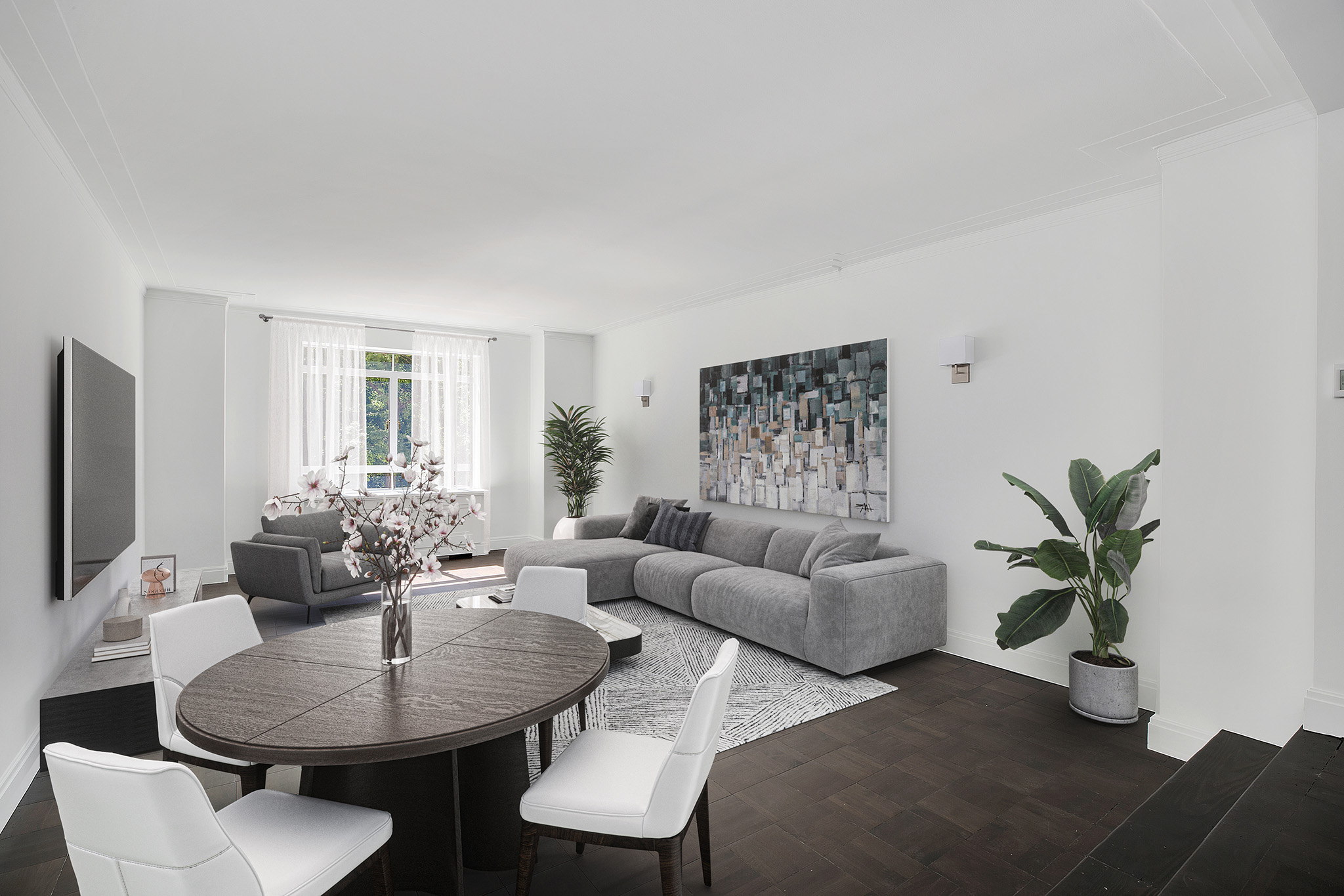 25 Central Park West, Unit 2Q Manhattan, NY 10023 - Photo 3 of 12 a living room with furniture and a potted plant
