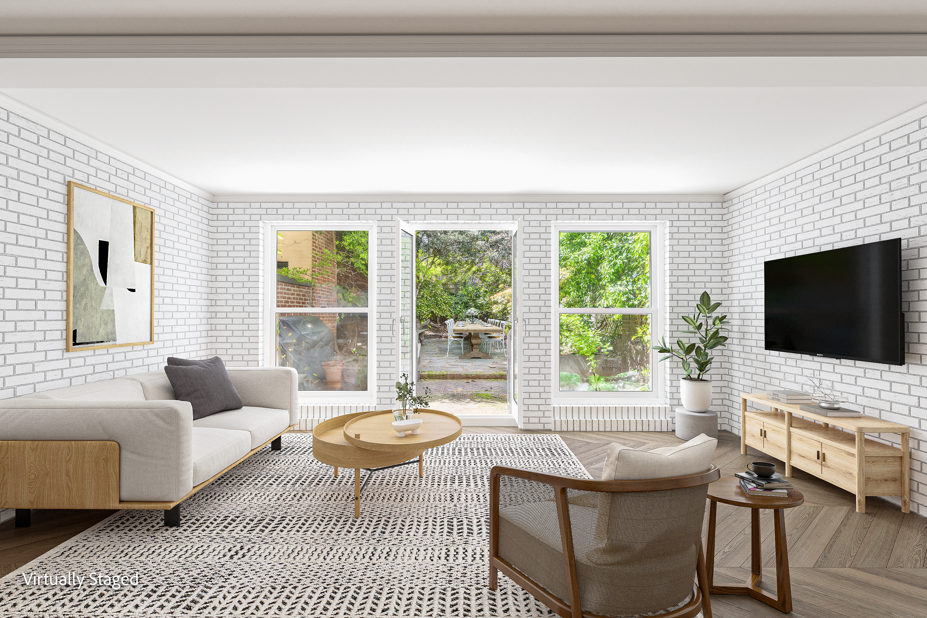 240 East 62nd Street Manhattan, NY 10065 - Photo 5 of 12 a living room with furniture a flat screen tv and a large window