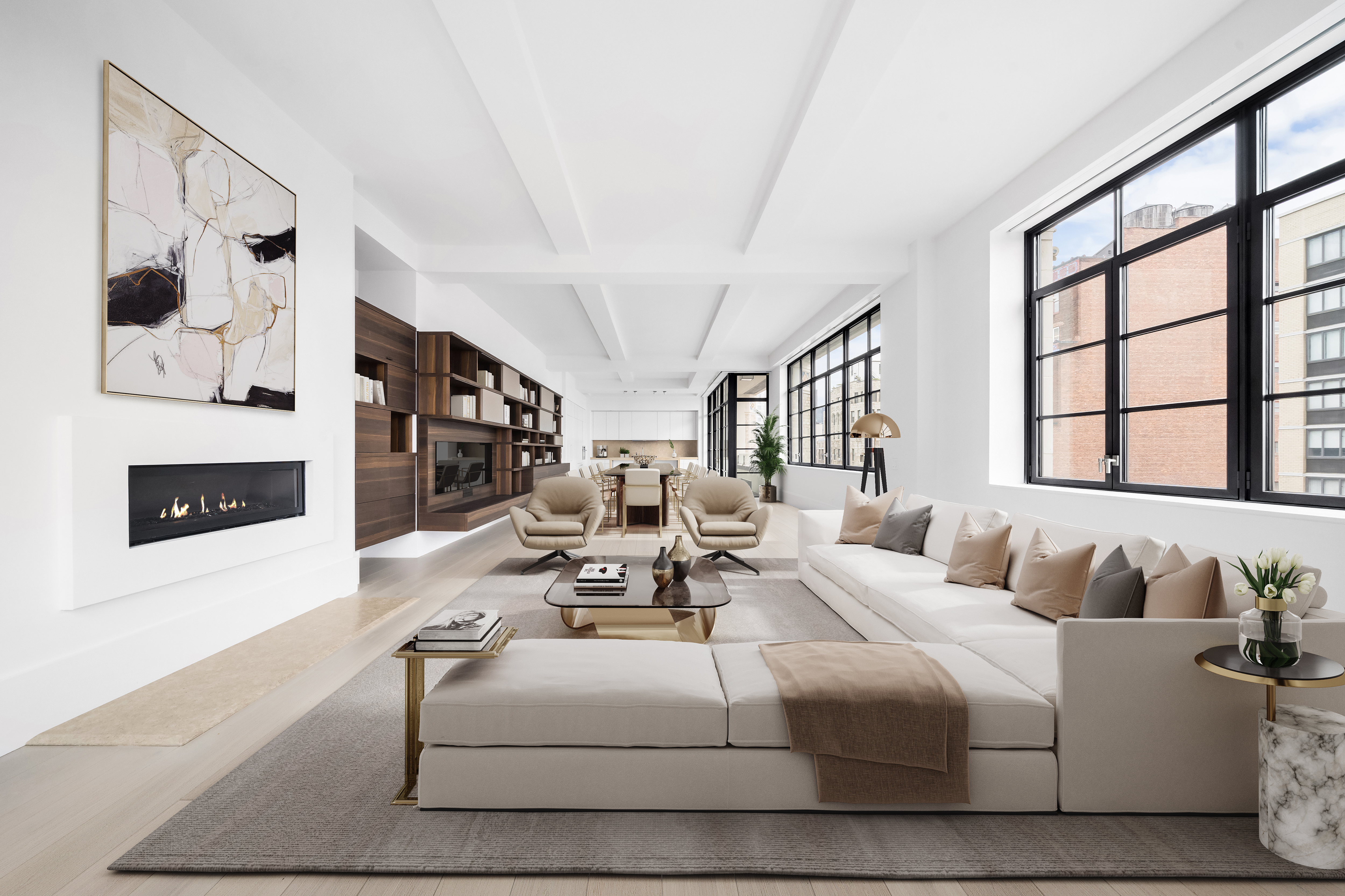 404 Park Avenue South, Unit PH17A Manhattan, NY 10016 - Photo 2 of 9 a living room with furniture and a fireplace