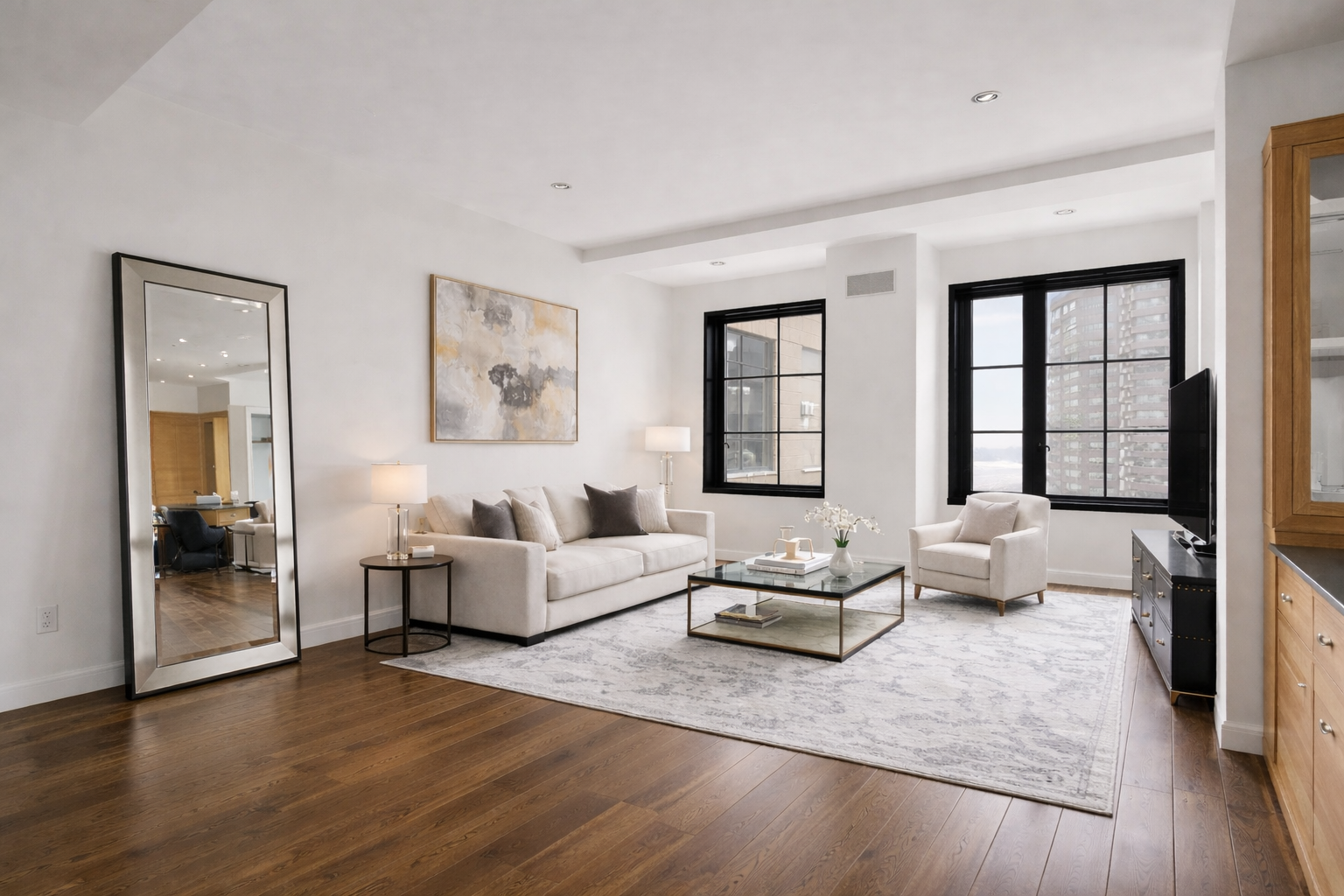 425 West 50th Street, Unit 15G Manhattan, NY 10019 - Photo 3 of 14 a living room with furniture and a large window
