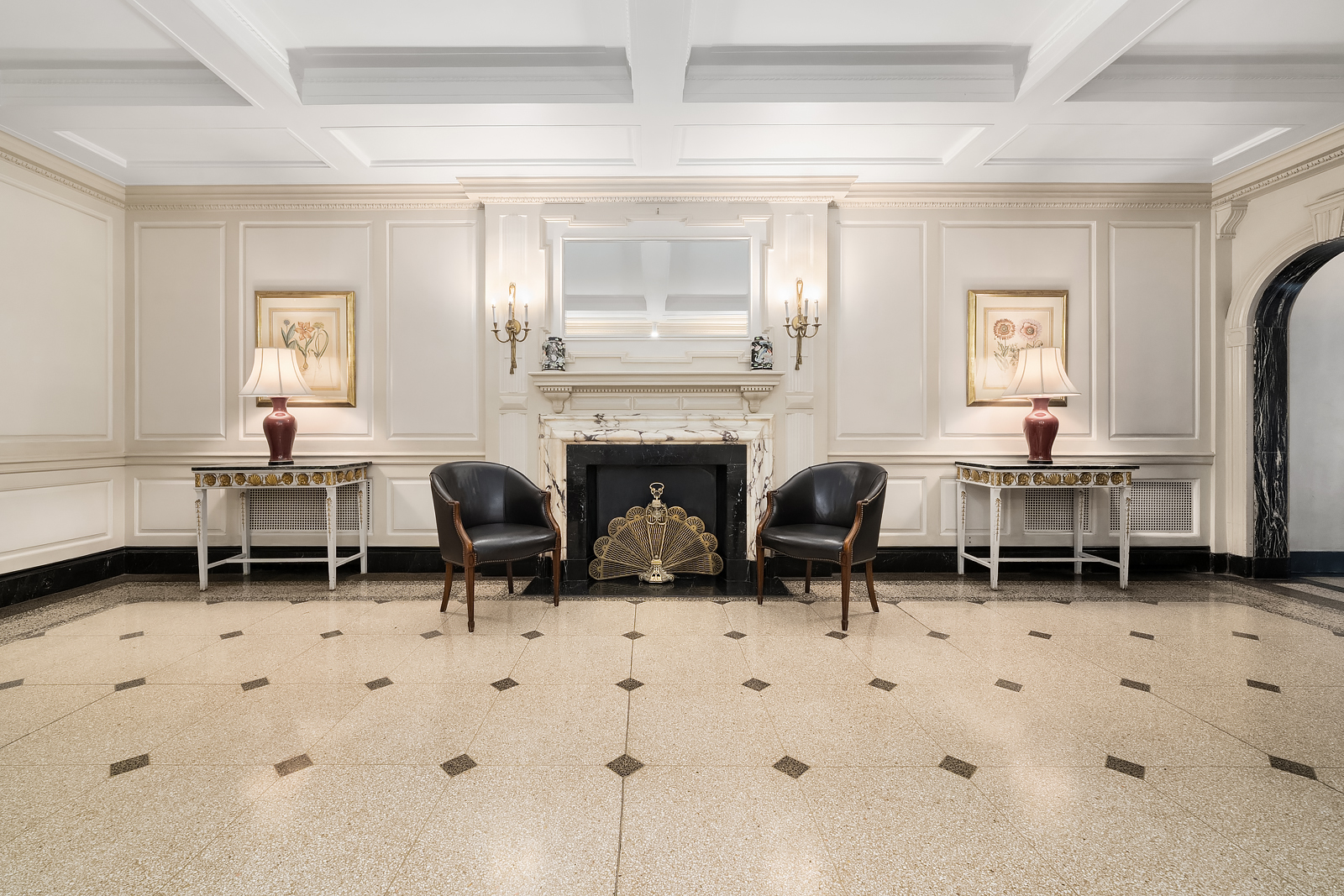 45 Christopher Street, Unit 12/14F Manhattan, NY 10014 - Photo 17 of 18 a living room with furniture and a fireplace