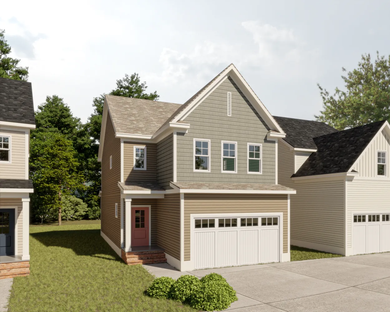 a view of a house with a yard and garage