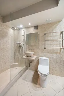 a bathroom with a toilet and a shower