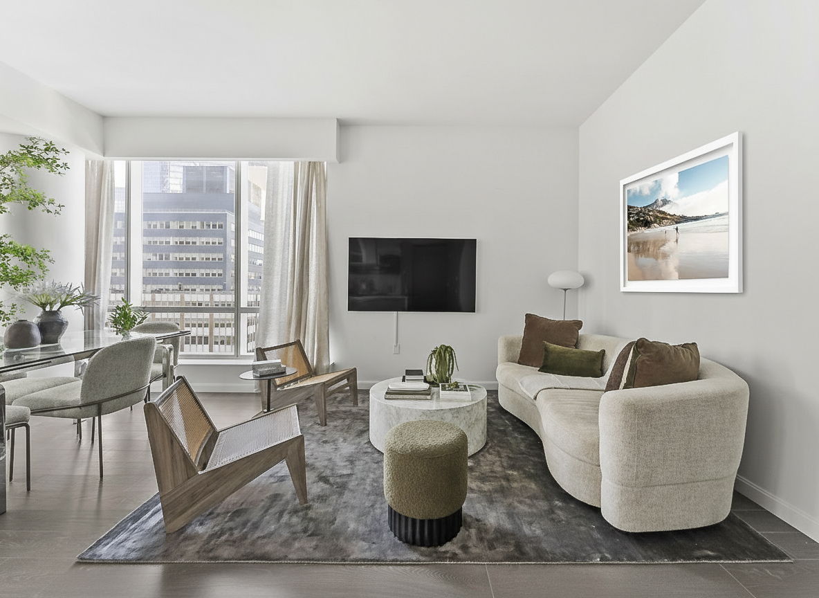 19 Park Place, Unit 14A Manhattan, NY 10007 - Photo 6 of 19 a living room with couches and a flat screen tv