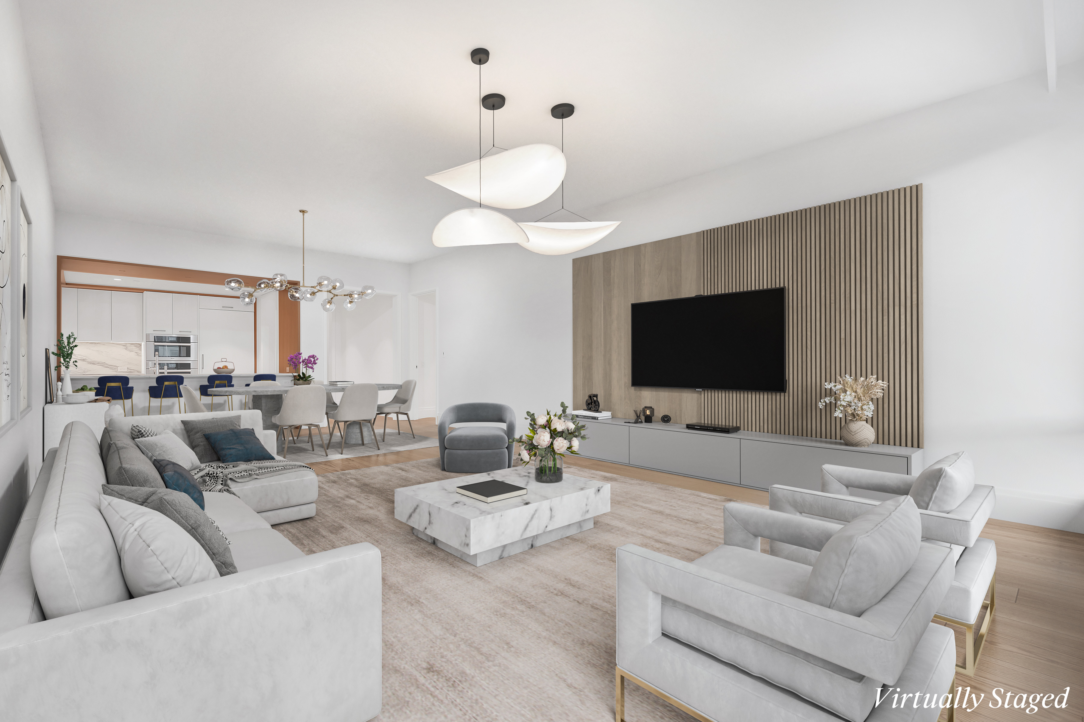 50 West 66th Street, Unit 7B Manhattan, NY 10023 - Photo 5 of 24 a living room with furniture and a flat screen tv