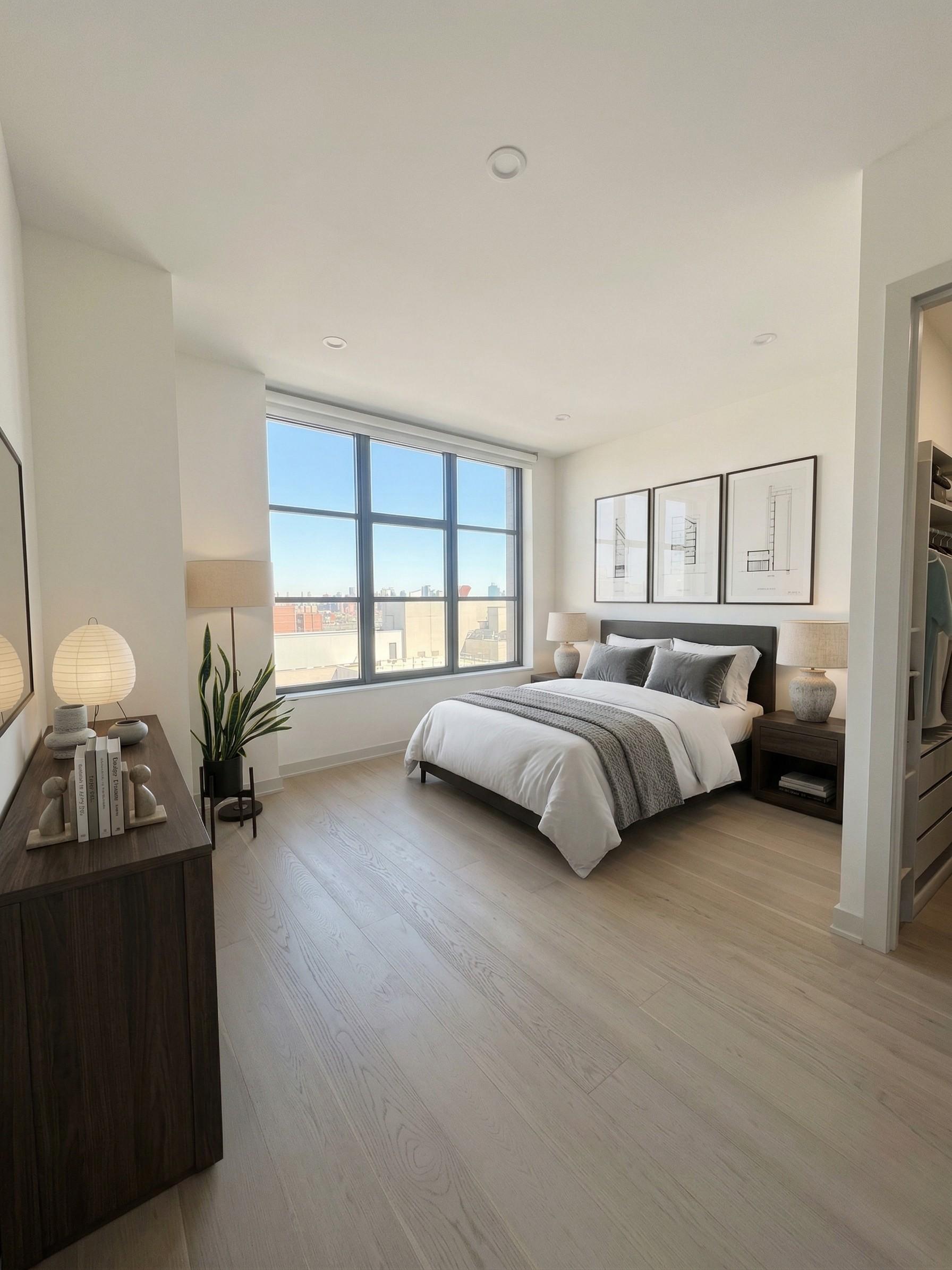 85 Jay Street, Unit 11A Brooklyn, NY 11201 - Photo 4 of 25 a bedroom with a bed and a large window