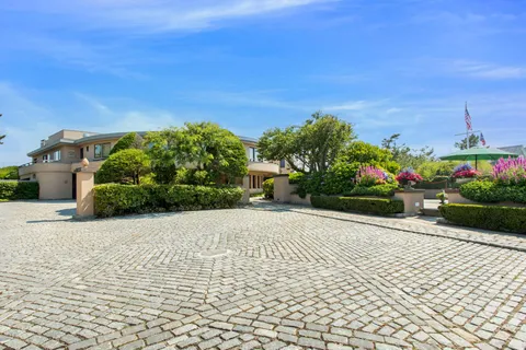 a street view with a garden
