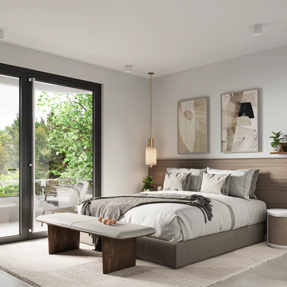 a bedroom with a bed and window