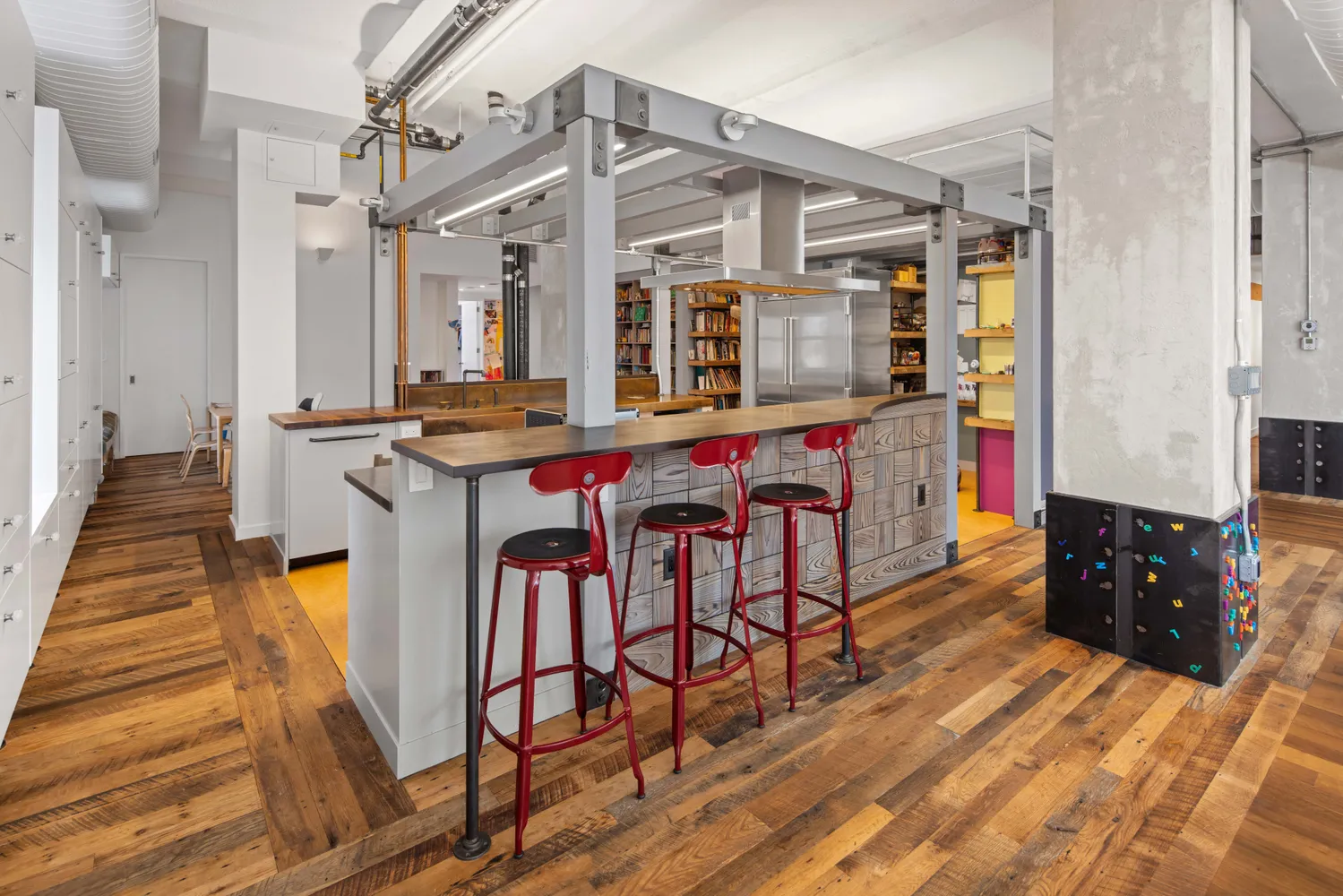 a open kitchen with stainless steel appliances granite countertop a stove and cabinets