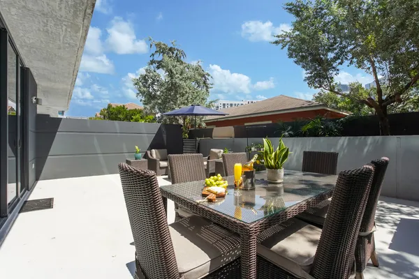 a view of an outdoor space with seating
