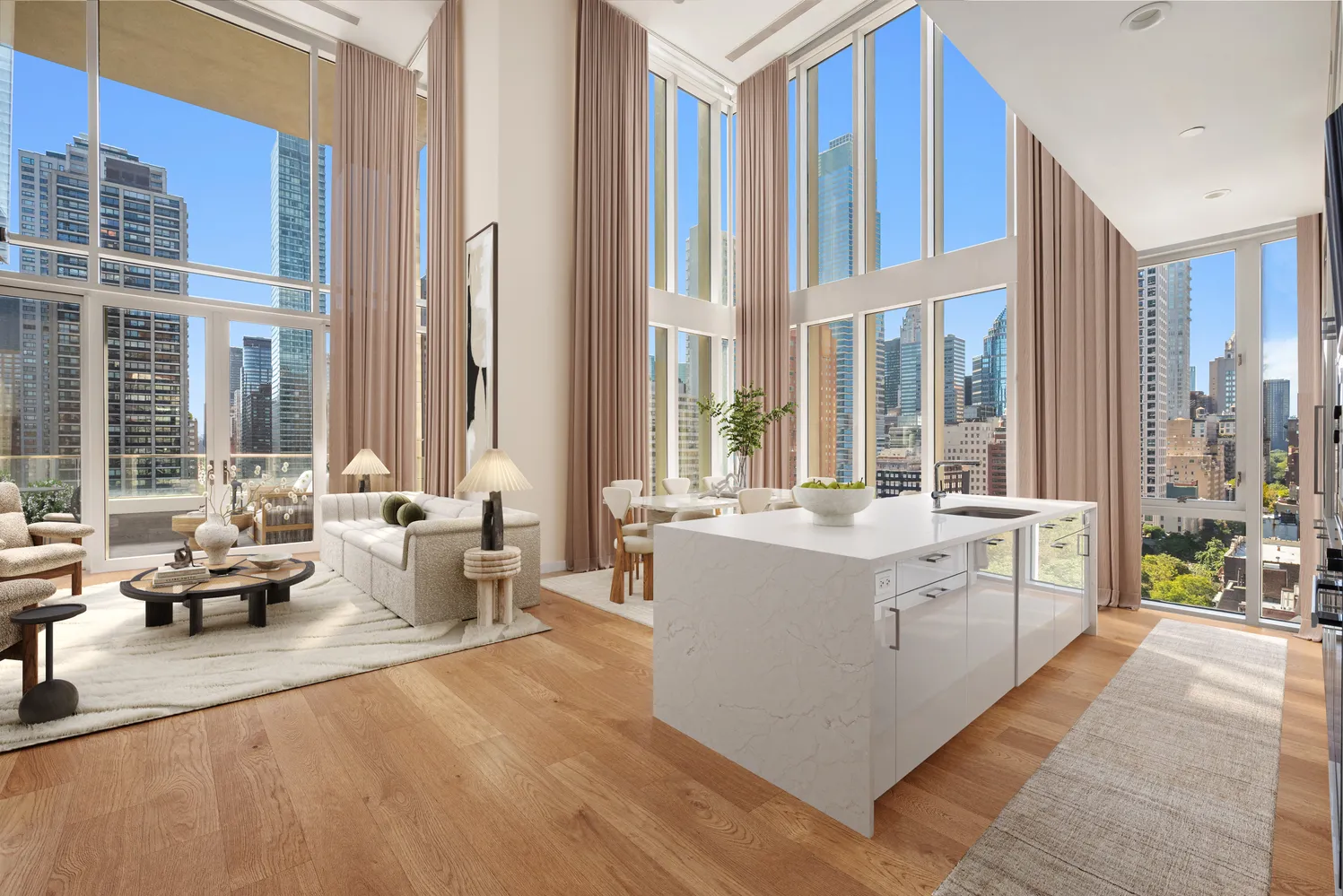 a large living room with a large window