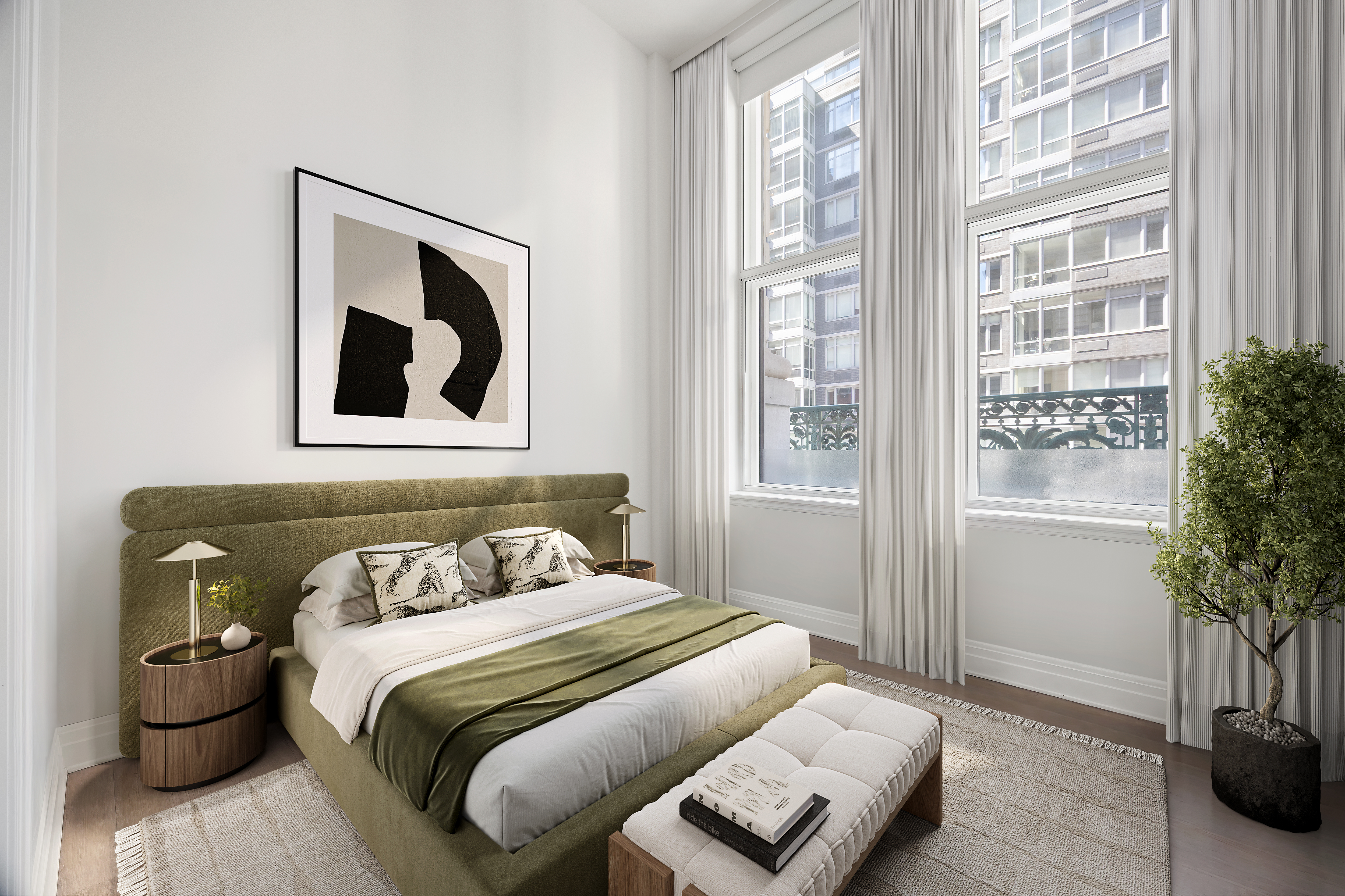 108 Leonard Street, Unit 5A Manhattan, NY 10013 - Photo 7 of 21 a bedroom with a bed and a potted plant