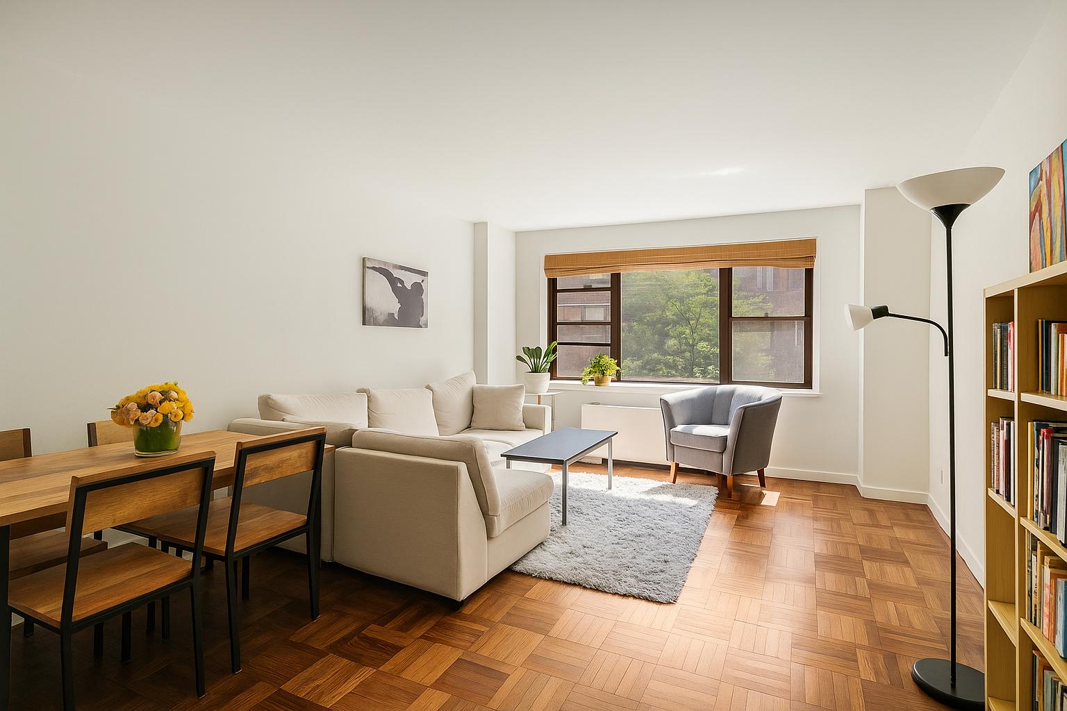 a living room with furniture and a window
