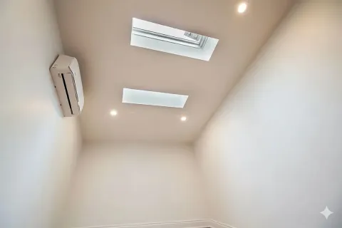 a view of a room with white walls