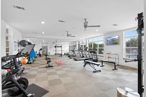 a view of a room with gym equipment