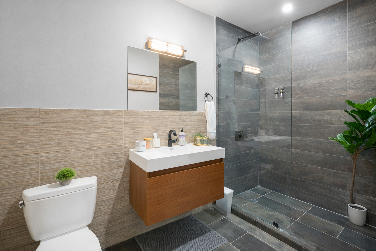 5-25 47th Road, Unit 2A Queens, NY 11101 - Photo 10 of 17 a bathroom with a sink mirror toilet and shower