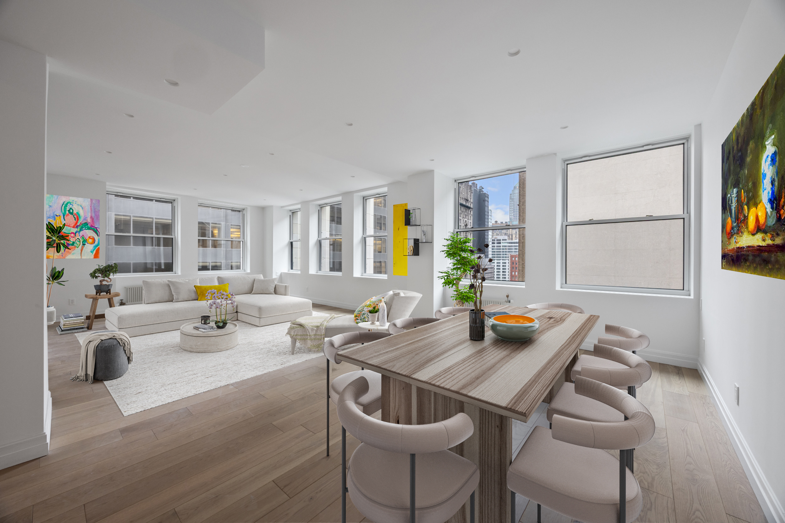 55 Liberty Street, Unit 12C Manhattan, NY 10005 - Photo 2 of 10 a view of a dining room with furniture window and wooden floor