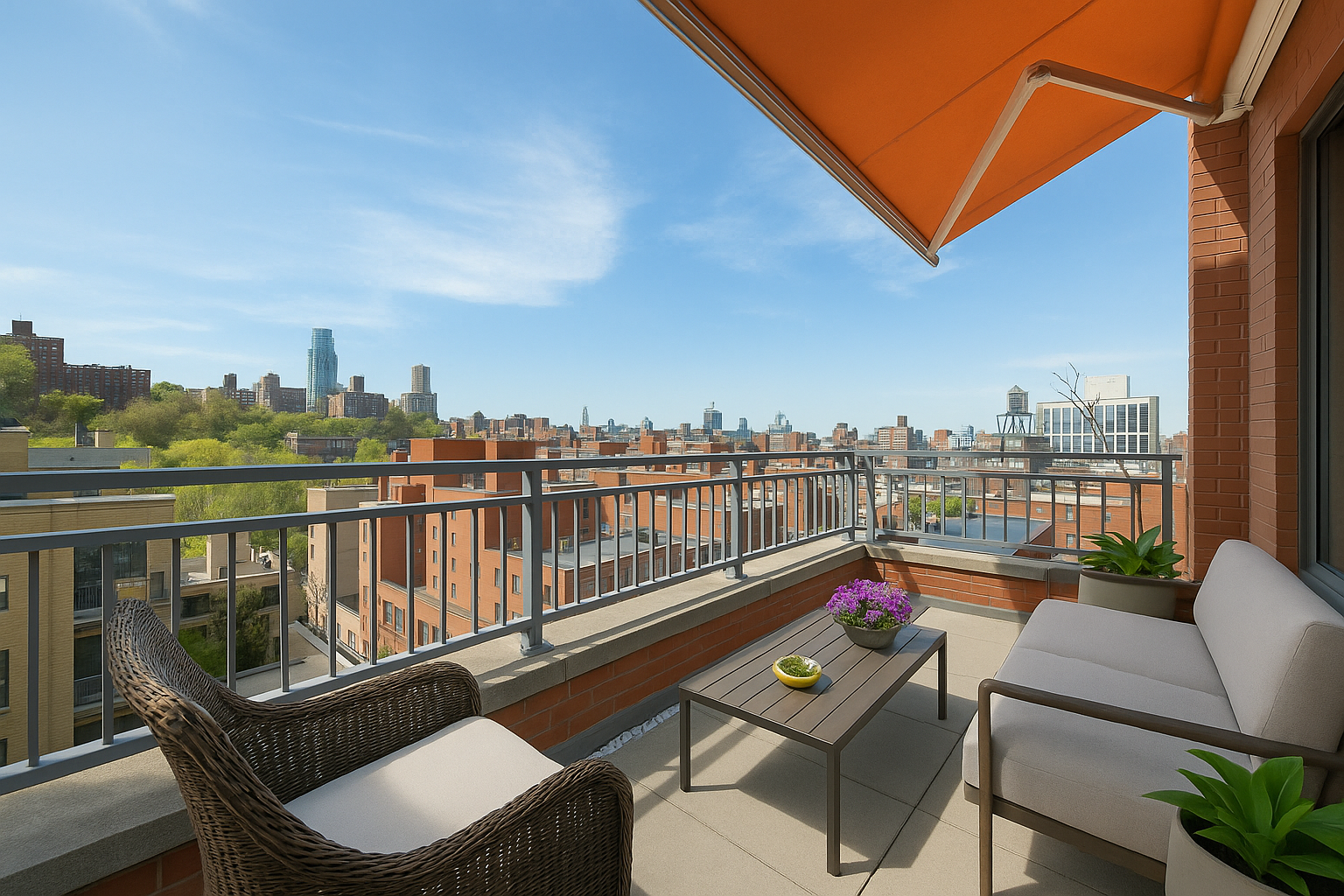 301 West 118th Street, Unit PH1C Manhattan, NY 10026 - Photo 8 of 12 a view of a balcony with wooden floor and outdoor seating