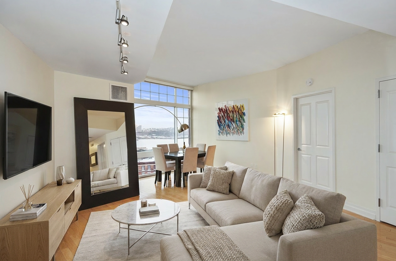a living room with furniture and a flat screen tv