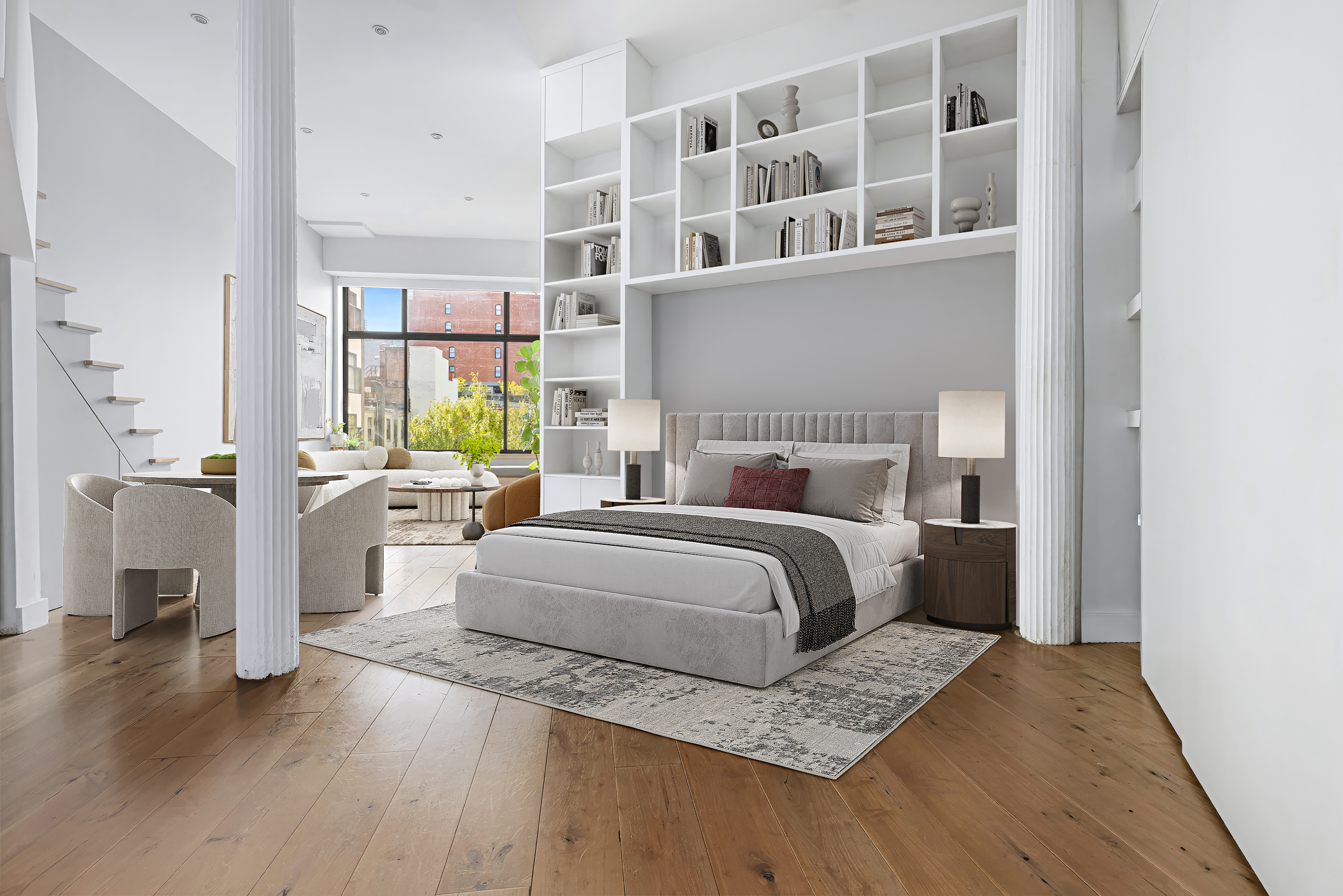 77 Bleecker Street, Unit 617 Manhattan, NY 10012 - Photo 3 of 13 a bedroom with a bed cabinets and a window
