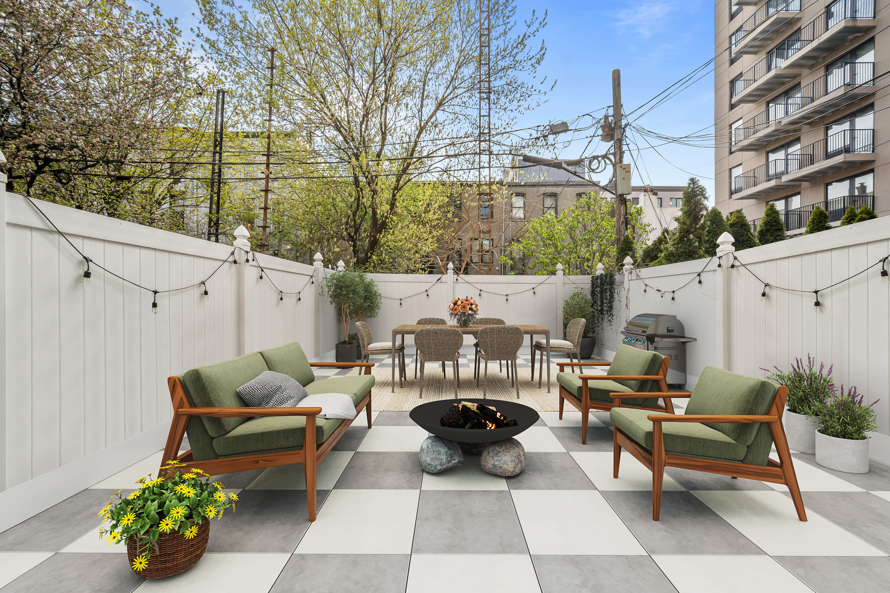 158 15th Street, Unit B1 Brooklyn, NY 11215 - Photo 7 of 8 a view of a patio with couches table and chairs and potted plants
