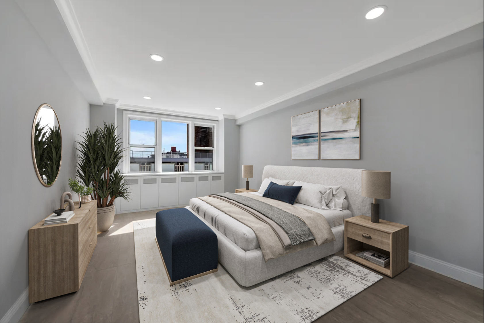 3755 Henry Hudson Parkway West, Unit PHA Bronx, NY 10463 - Photo 11 of 14 a bedroom with a large bed and a view of kitchen
