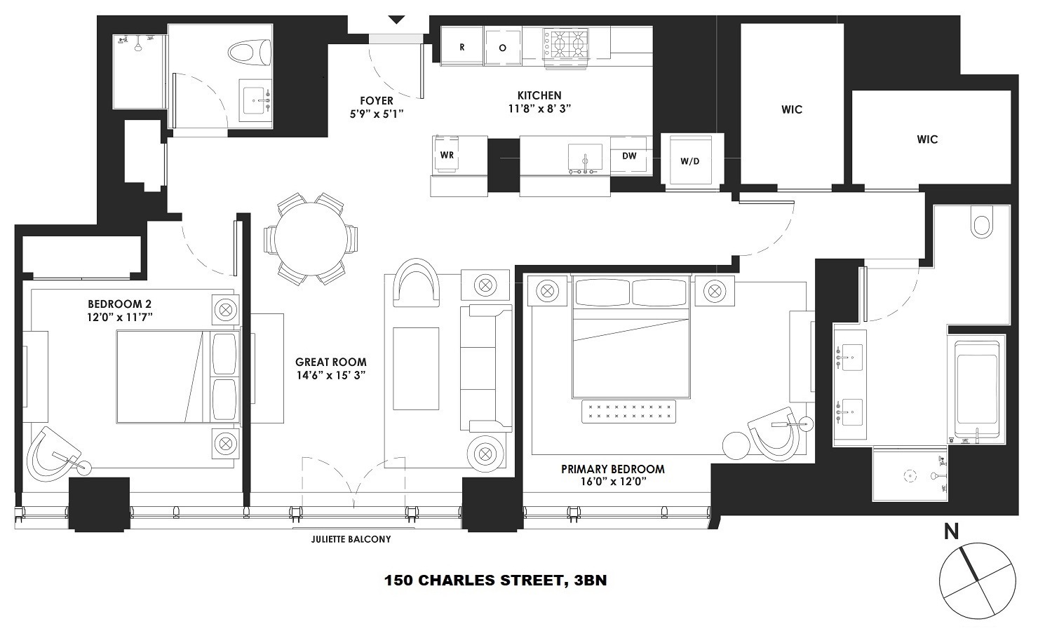 150 Charles Street, Unit 3BN Manhattan, NY 10014 - Photo 12 of 12 a black and white photo of a living room