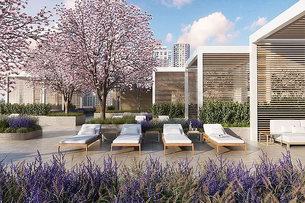 1 West End Avenue, Unit 10A Manhattan, NY 10023 - Photo 31 of 38 a view of a patio with couches table and chairs and wooden fence